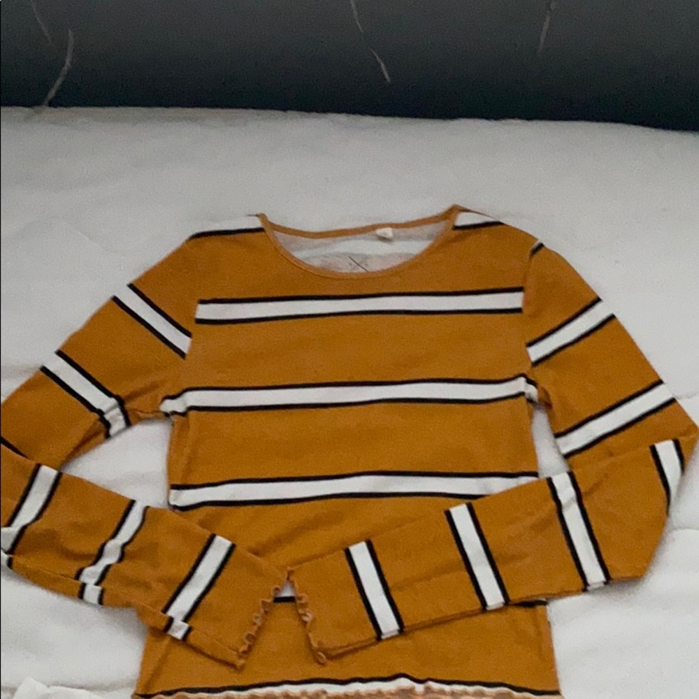 orange striped cropped long sleeve